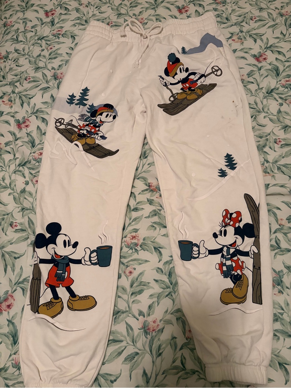 Disney White Ski-Themed Jogger Bottoms